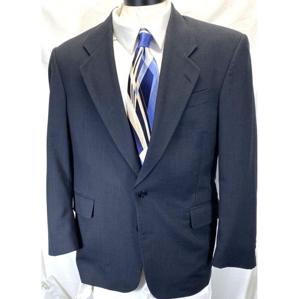 Paul Dione Mens Suit Jacket 38S (Chest 42") Plaid Virgin Wool 2 Btn Sport Coat